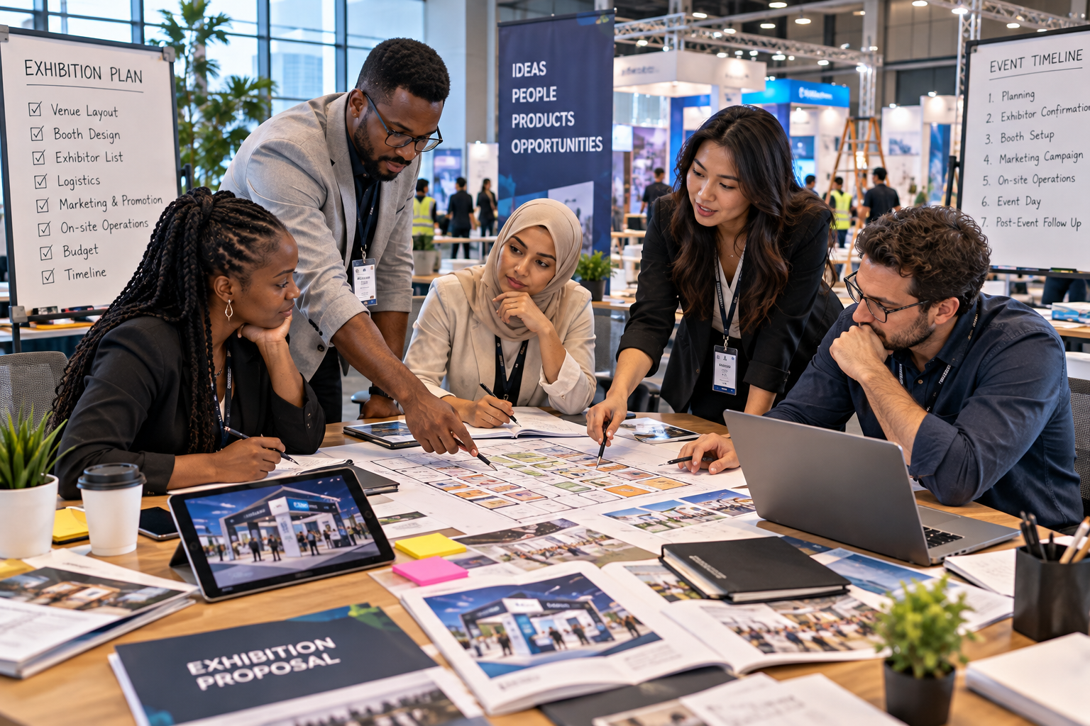 Exhibition professionals preparing an experience